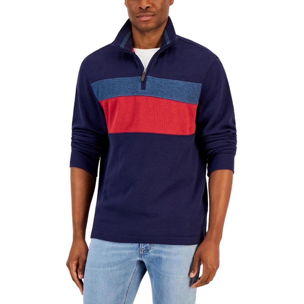NWT Club Room Mens Zipper Neck Colorblock Pullover Sweater, New w/Tag Retail $60